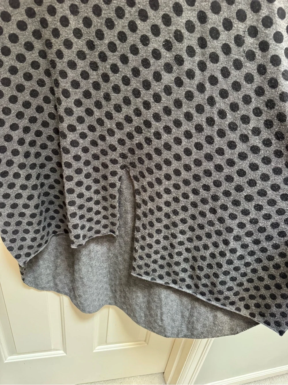 Banana Blue Gray Wool Top With Black Polka Dots